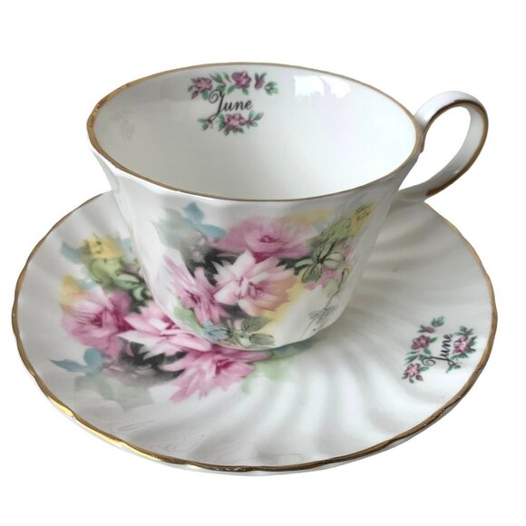 Royal Patrician Staffordshire England June Cup and saucer tea cup White with pin - Picture 1 of 10